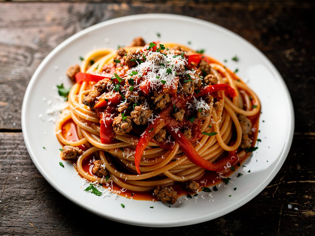 Hearty Sausage and Pepper Spaghetti with Tomato Parmesan Sauce