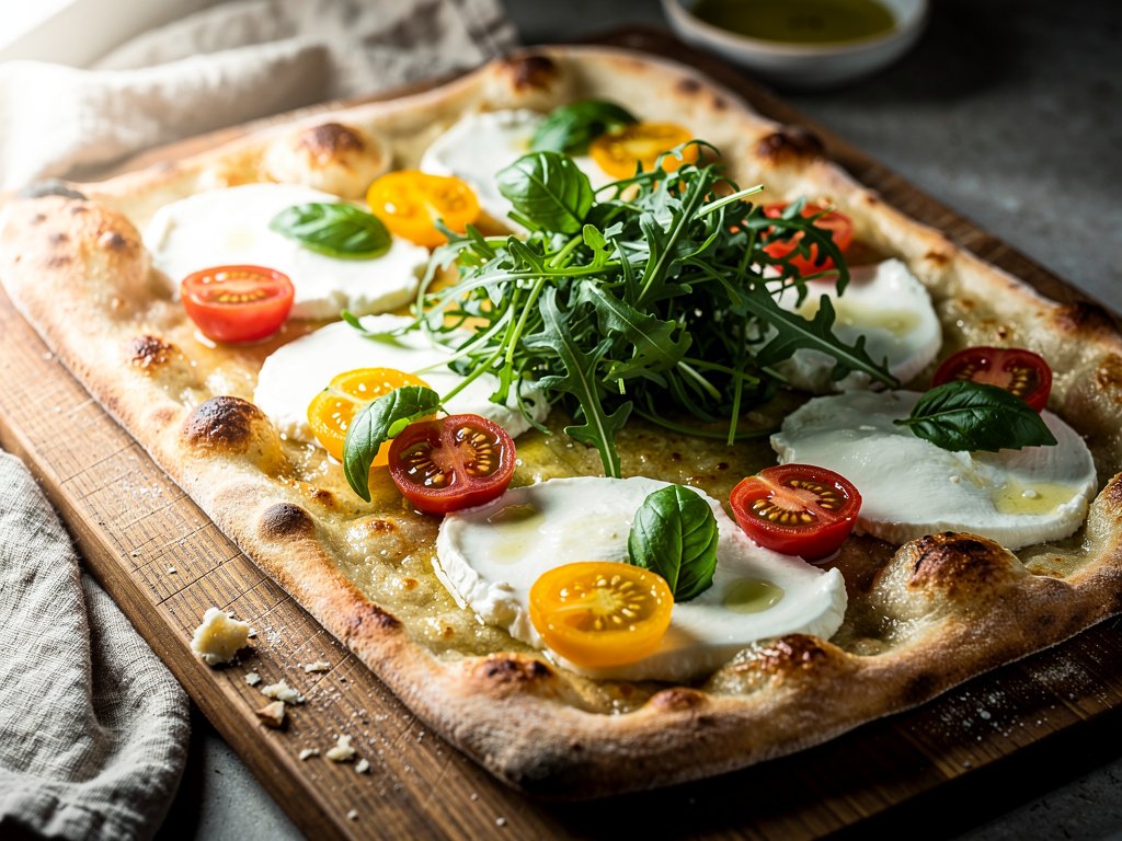 Heirloom Tomato and Fresh Mozzarella Flatbread with Pesto