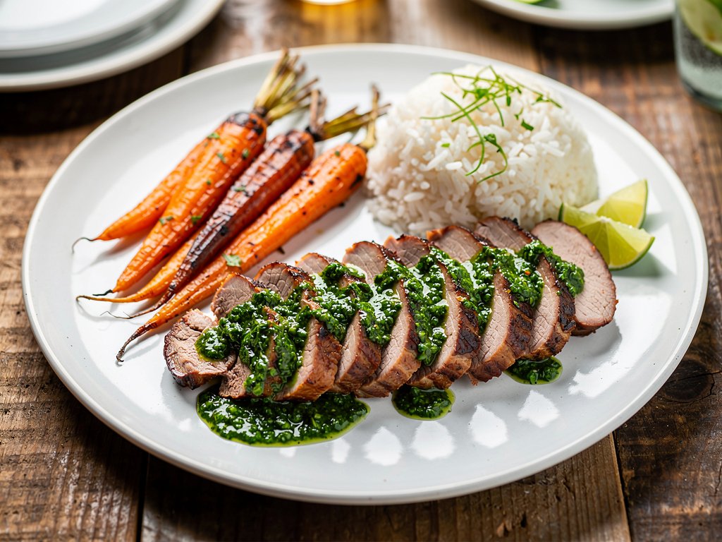 Herb-Crusted Pork Tenderloin with Honey-Glazed Carrots and Lime Rice