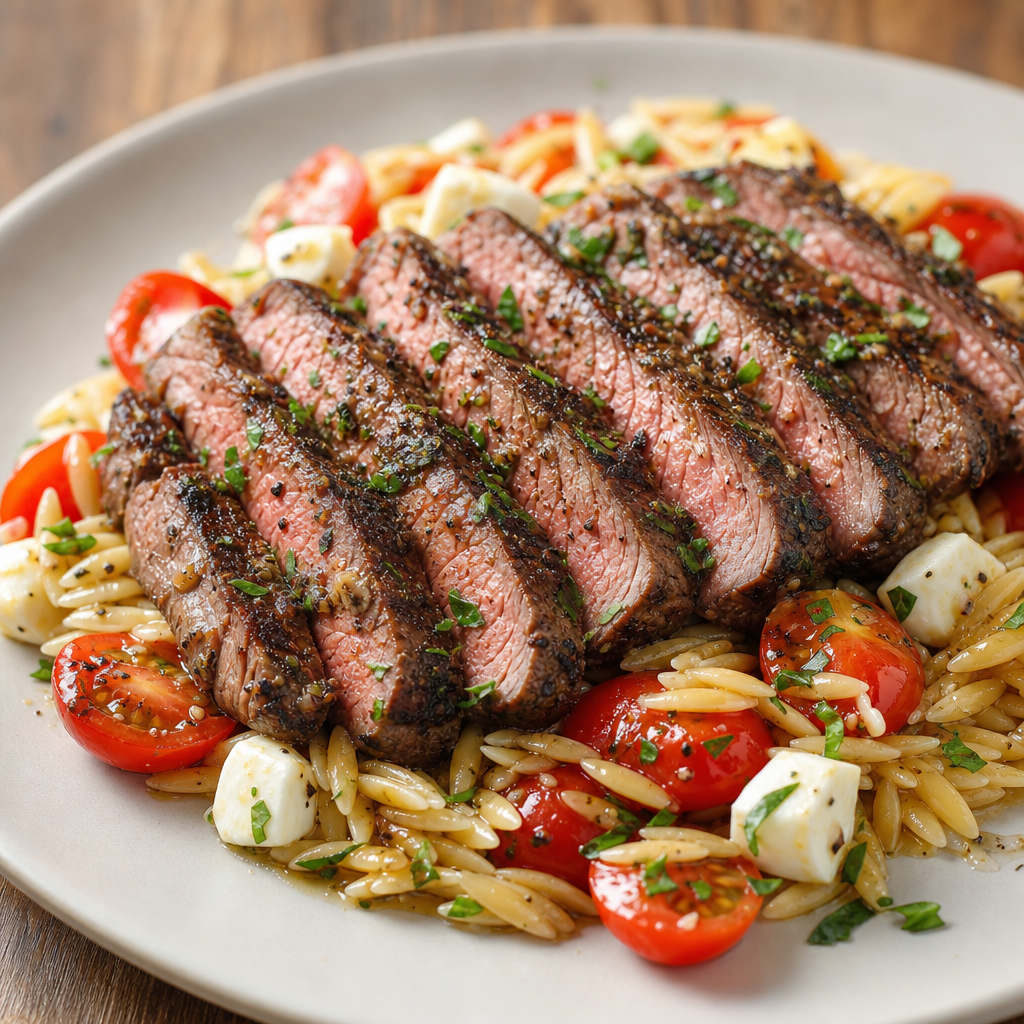 Herbes de Provence Sirloin with Balsamic Mozzarella Orzo