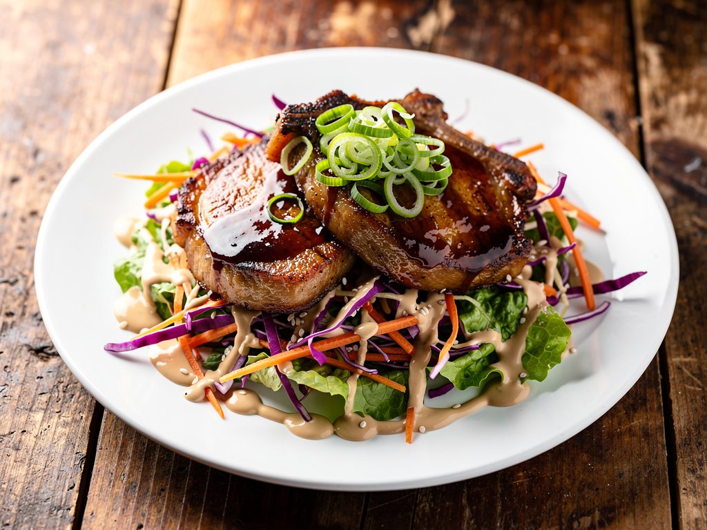 Hoisin-Glazed Pork Chops with Sesame Slaw Salad
