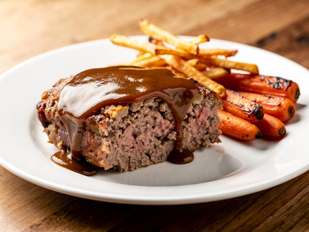Homestyle Meatloaf with Shallot Gravy and Roasted Root Vegetables