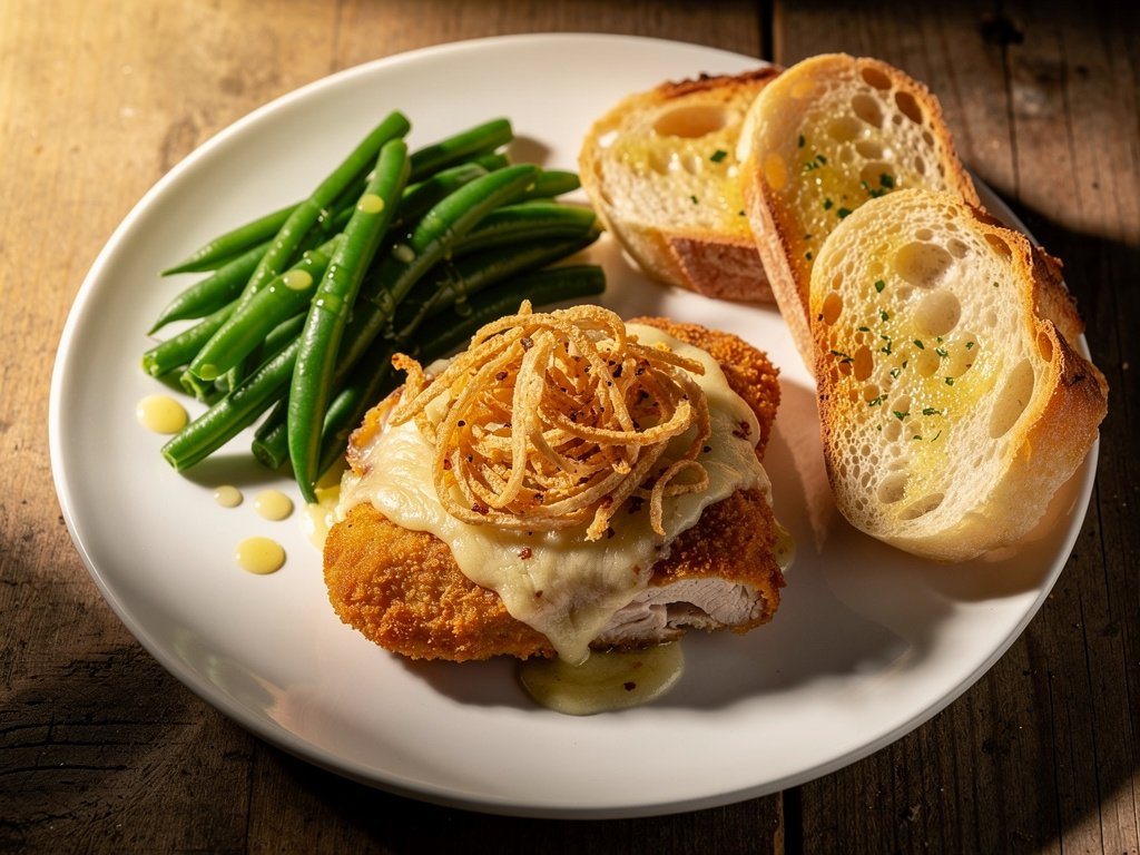 Honey Dijon Crunch Chicken with Green Beans and Garlic Bread