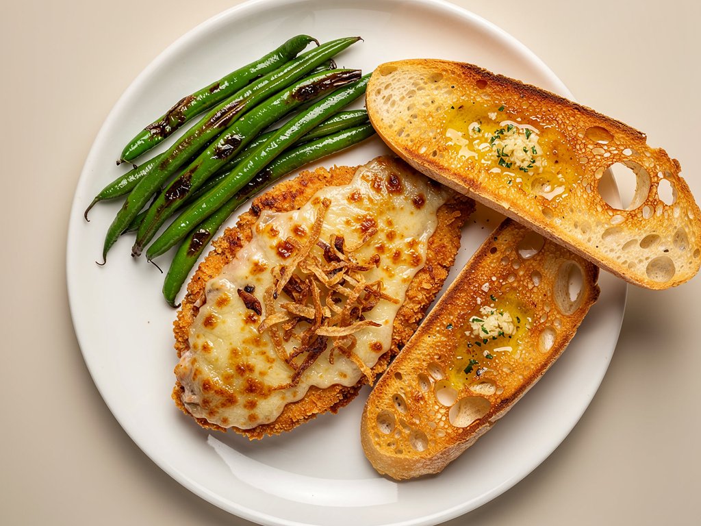 Honey Dijon Crunch Chicken with Green Beans and Garlic Bread