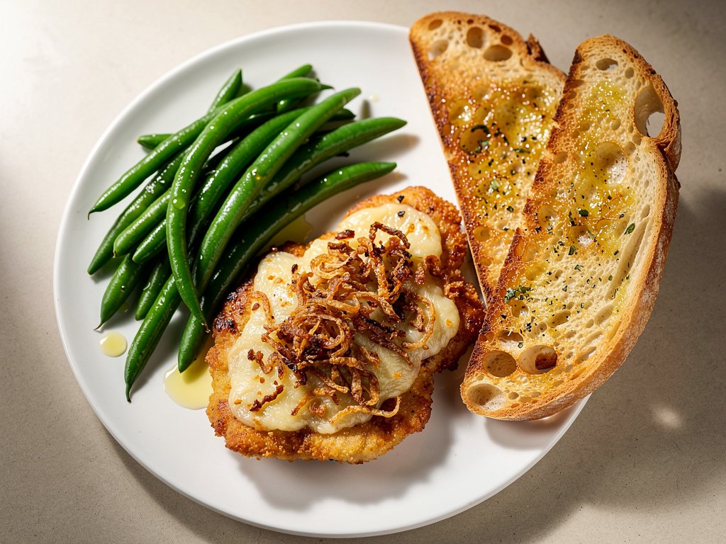 Honey Dijon Crunch Chicken with Green Beans and Garlic Bread