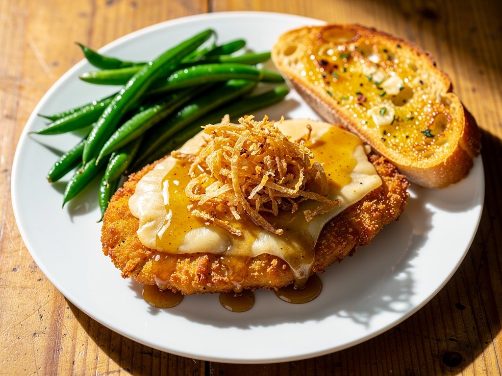 Honey Dijon Crunch Chicken with Green Beans and Garlic Bread