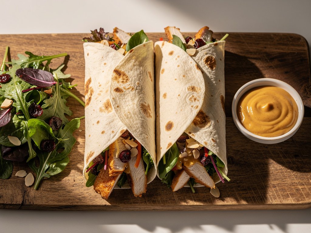 Honey Mustard Chicken Salad Wraps with Almonds and Cranberries