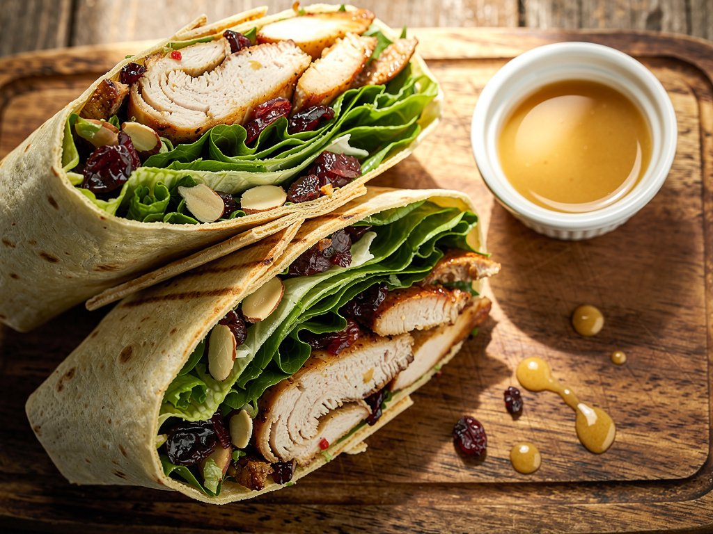 Honey Mustard Chicken Salad Wraps with Almonds and Cranberries