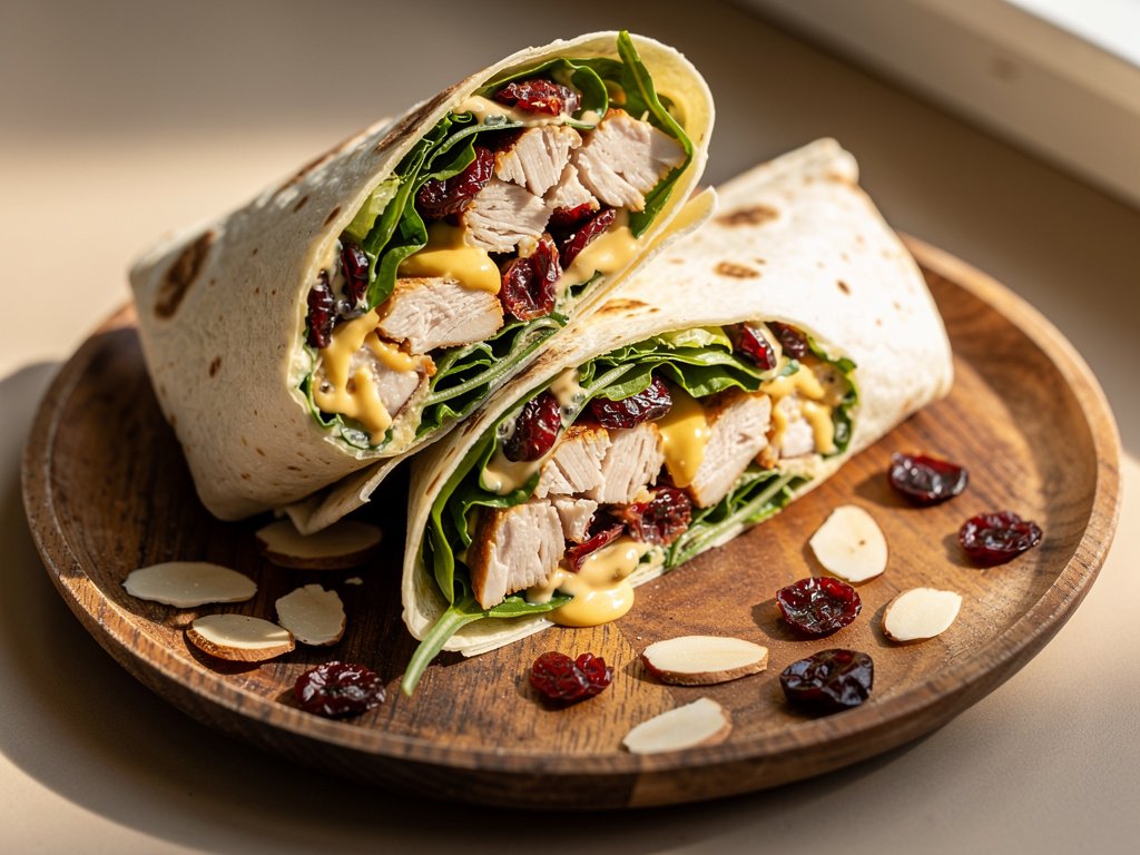 Honey Mustard Chicken Salad Wraps with Almonds and Cranberries