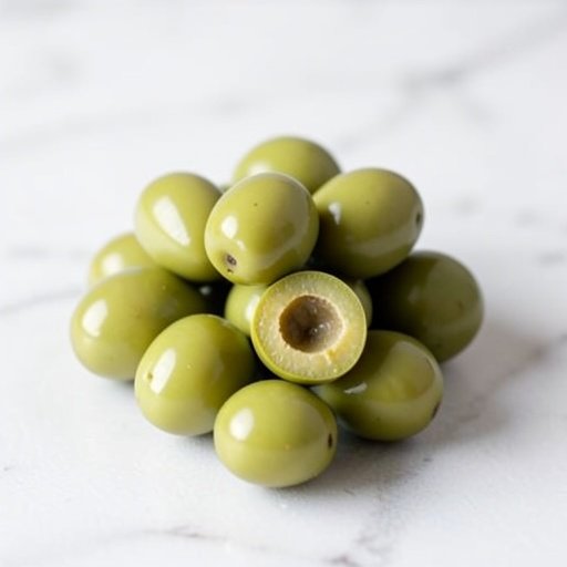 pitted green olives, halved