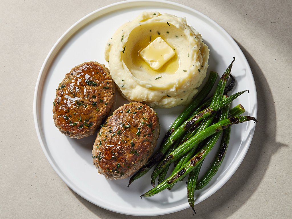 Italian Meatloaf with Roasted Green Beans and Garlic-Rosemary Mashed Potatoes