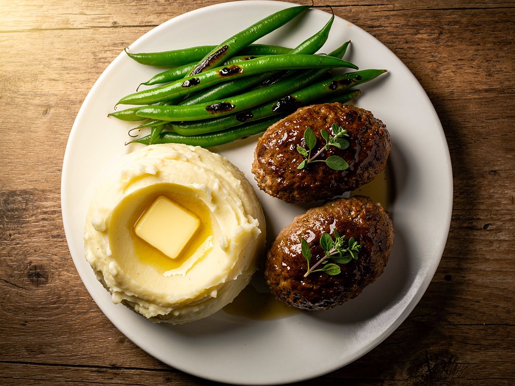 Quick Italian Mini Meatloaves with Garlic Mashed Potatoes and Green Beans