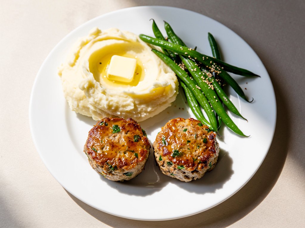 Quick Italian-Style Mini Meatloaves with Garlic Mashed Potatoes and Green Beans