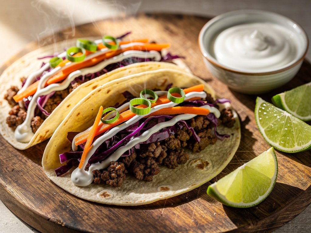 Korean Bulgogi Beef Tacos with Pickled Carrots and Lime Crema