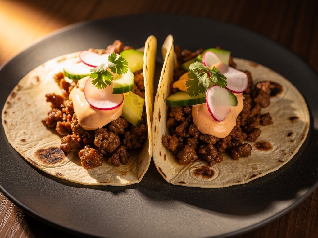 Korean-Style Sesame Beef Tacos with Quick Pickled Veggies