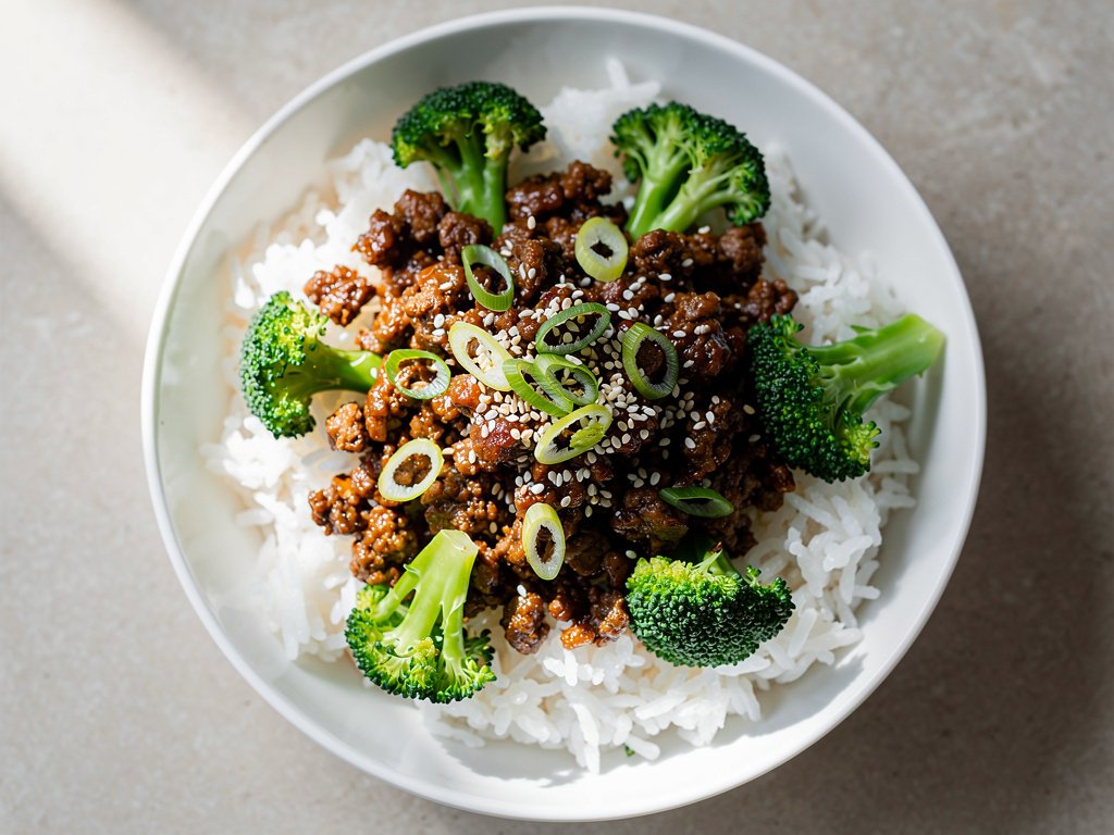 Korean-Style Ground Beef and Broccoli Stir-Fry with Jasmine Rice