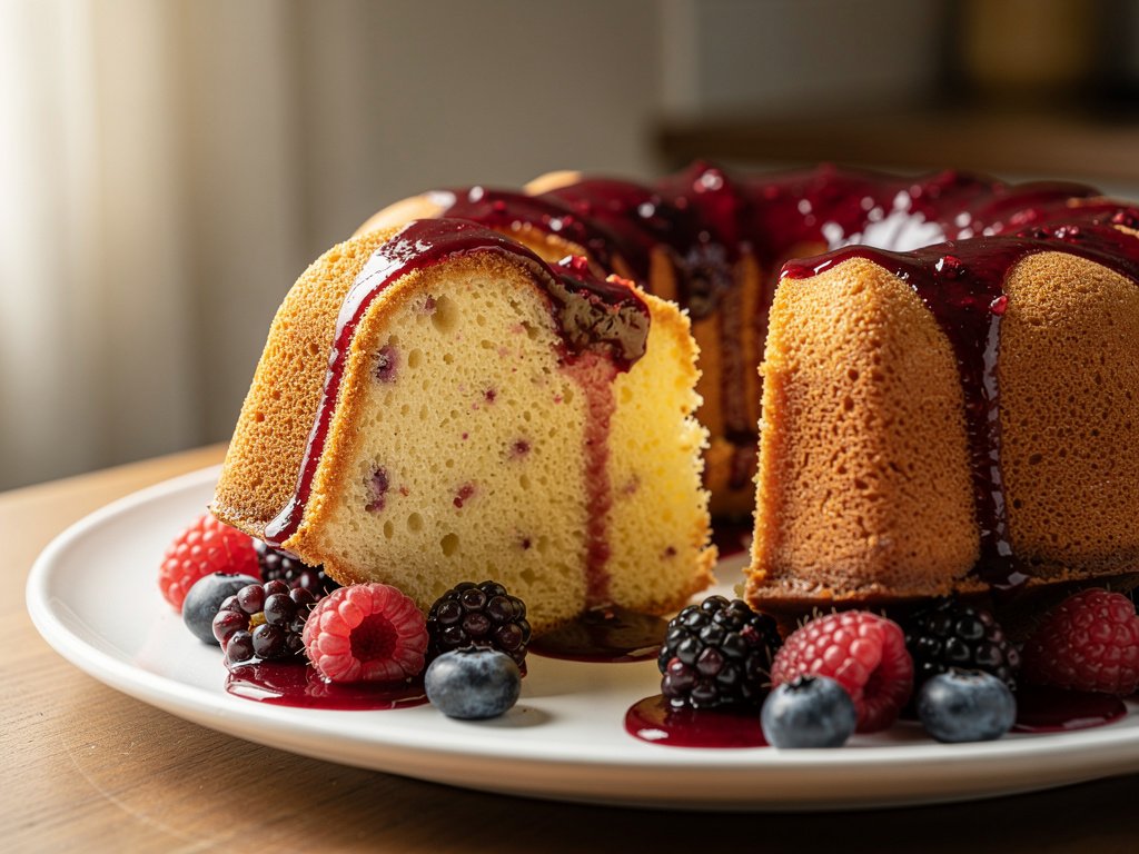 Lemon Berry Bundt Cake with Mixed Berry Sauce