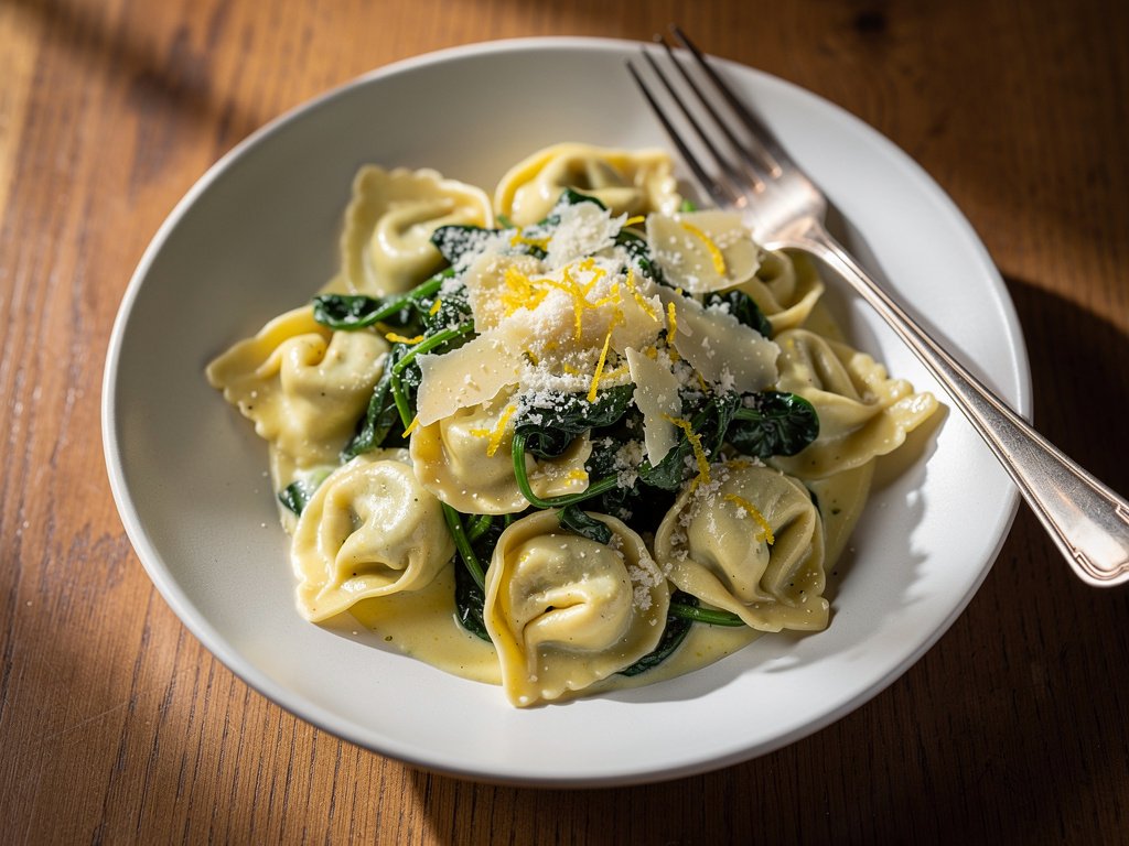 Lemon Cream Tortelloni with Spinach and Parmesan