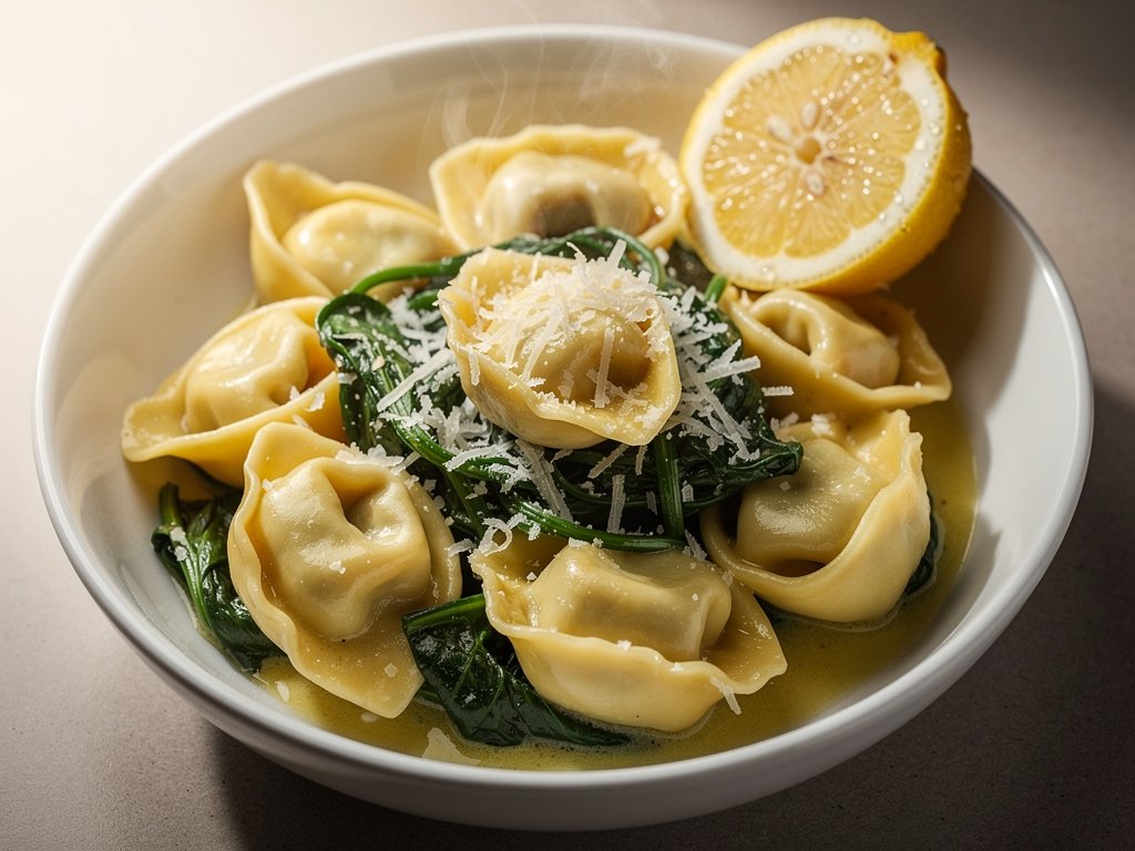 Lemon Cream Tortelloni with Spinach and Parmesan