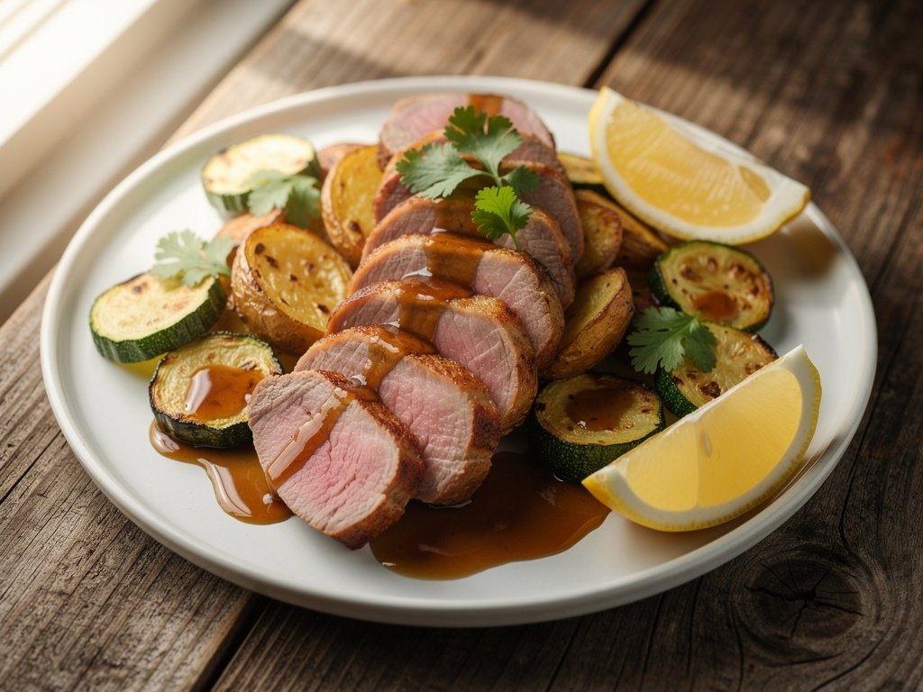 Lemon Herb Pork Tenderloin with Crispy Potatoes and Zucchini