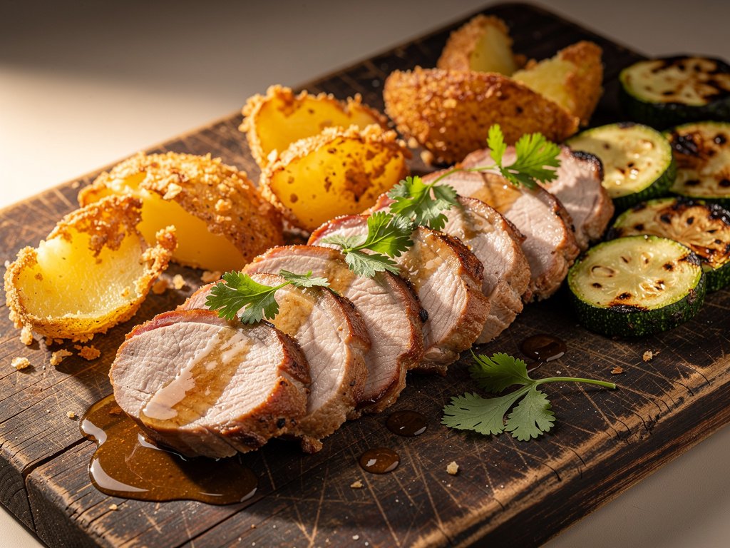 Lemon Herb Roasted Pork Tenderloin with Crispy Potatoes and Zucchini