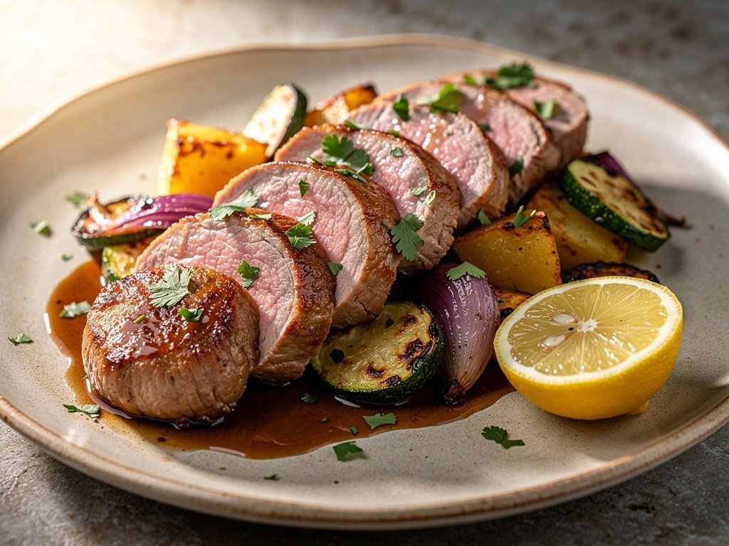 Lemon Herb Roasted Pork Tenderloin with Potatoes and Zucchini