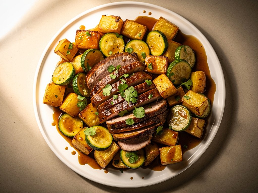 Lemon Herb Roasted Pork Tenderloin with Potatoes and Zucchini