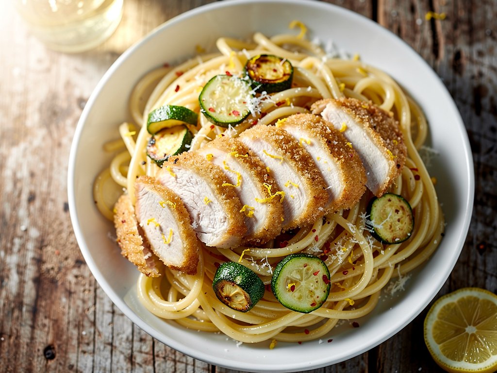 Lemon Parmesan Chicken with Zucchini Spaghetti