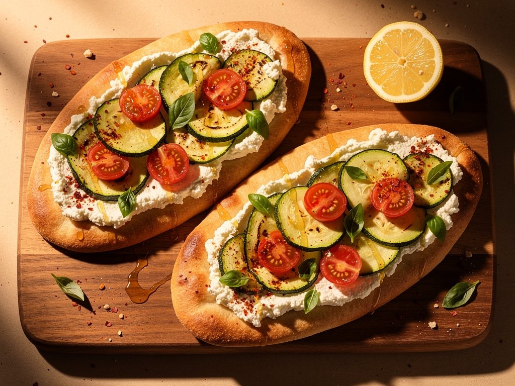 Lemon Ricotta Flatbreads with Zucchini, Tomato, and Honey
