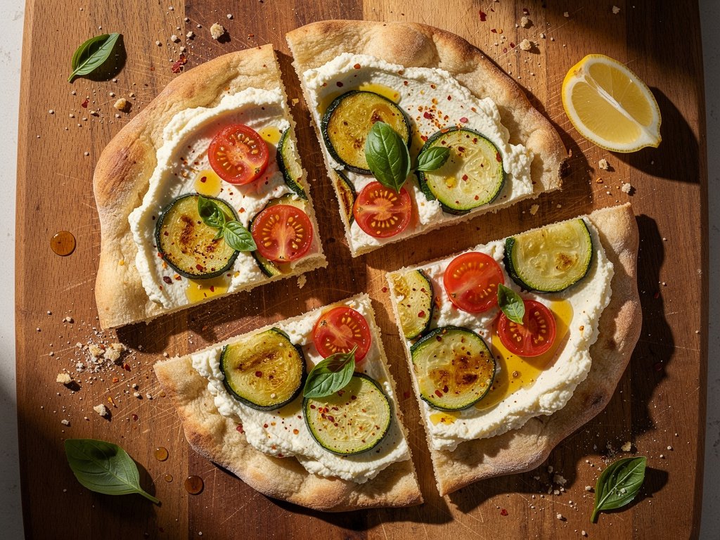 Lemon Ricotta Flatbreads with Zucchini, Tomato, and Honey