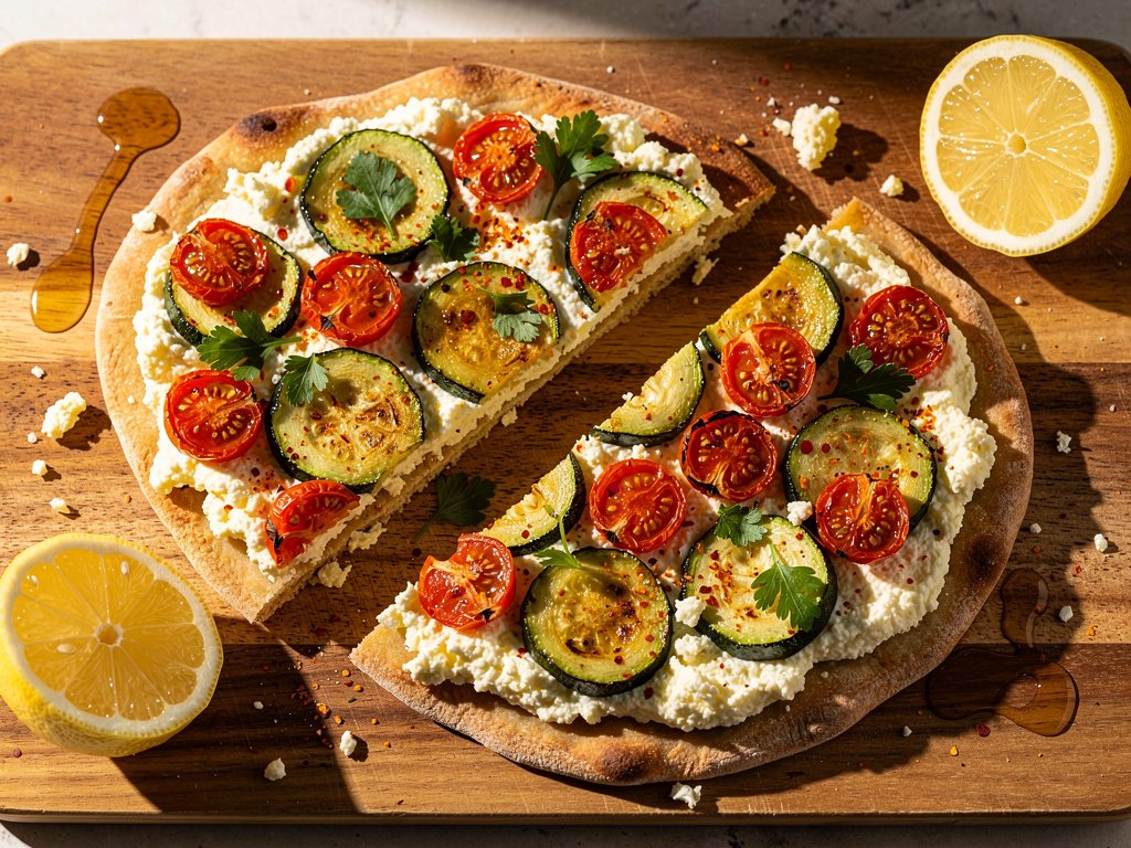 Lemon Ricotta Flatbreads with Roasted Zucchini and Tomatoes