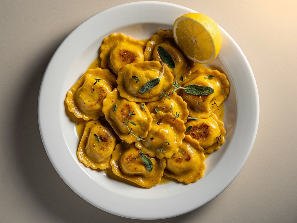 Lemony Brown Butter Butternut Squash Agnolotti with Fresh Herbs