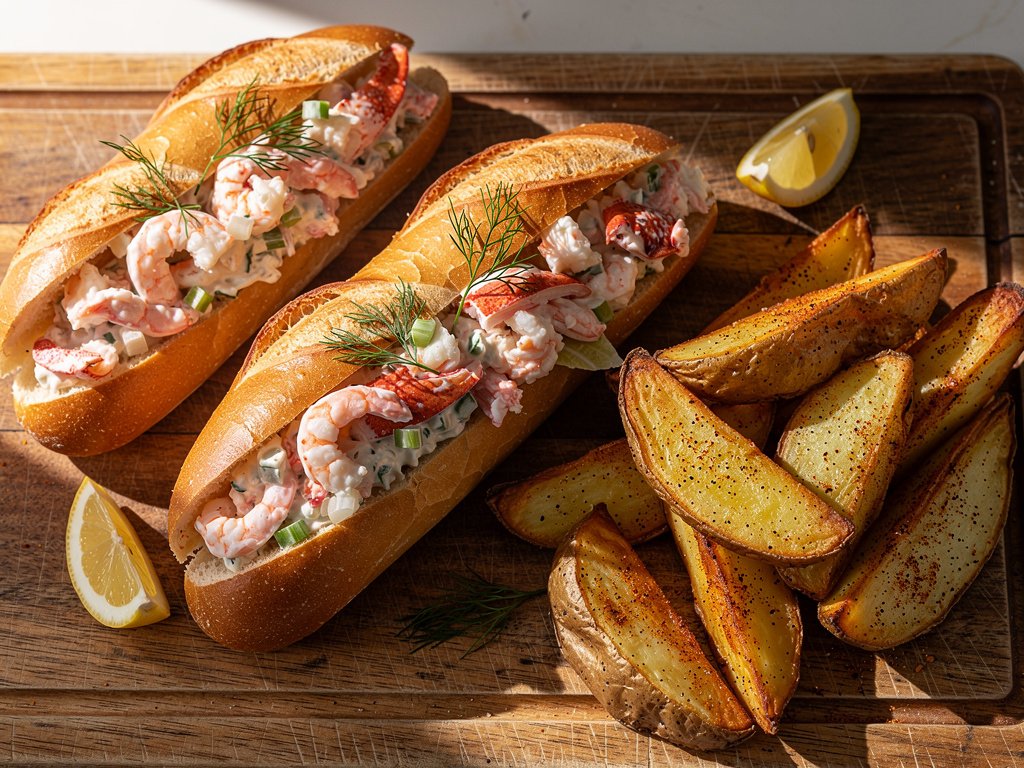 Classic Lobster and Shrimp Rolls with Old Bay Potato Wedges