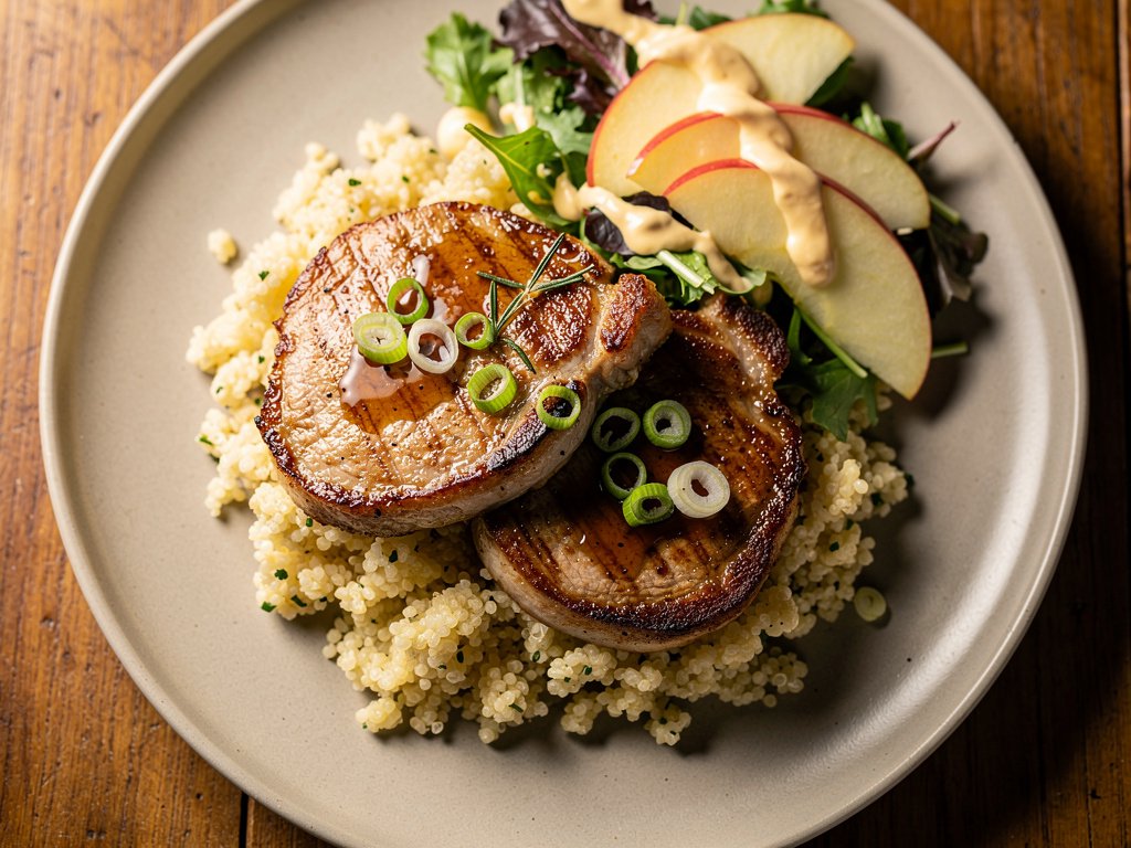 Maple Rosemary Glazed Pork Cutlets with Creamy Apple Salad