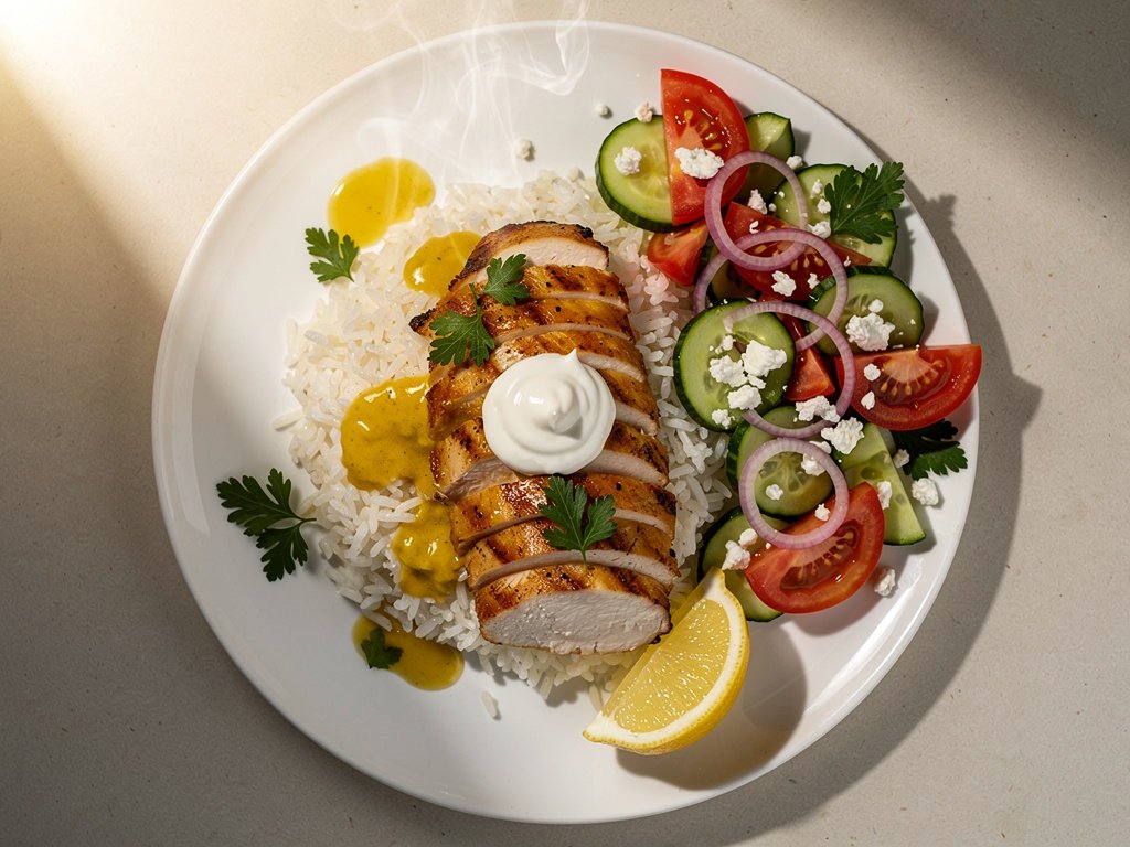 Mediterranean Spiced Chicken with Rice and Feta Salad (Plus Lunch Wrap)