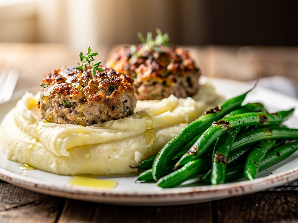 Mini Italian Meatloaves with Garlic Mashed Potatoes and Green Beans