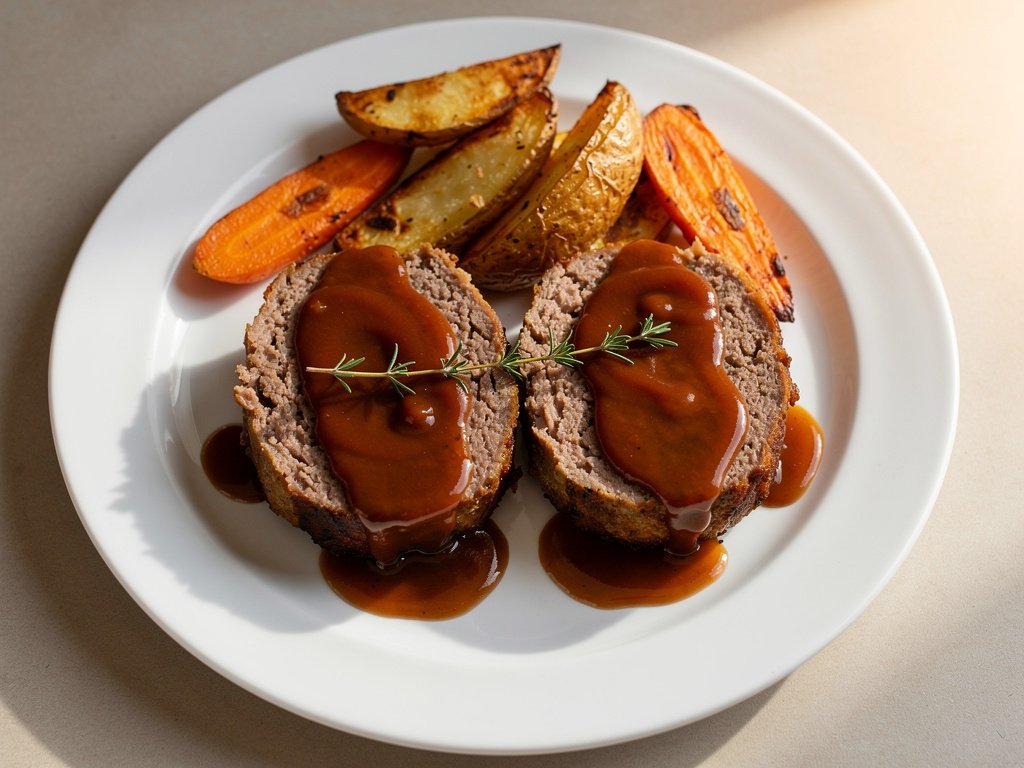 Mini Meatloaves with Roasted Carrots and Potatoes and Thyme Gravy