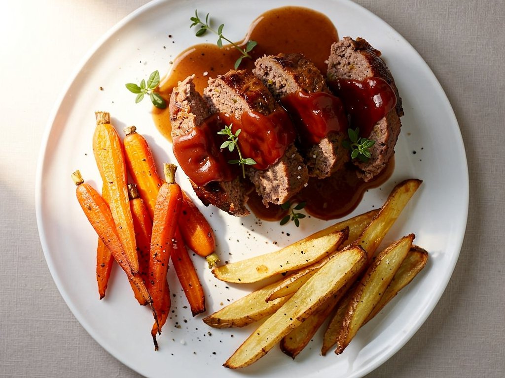 Mini Meatloaves with Roasted Root Veggies and Thyme Gravy