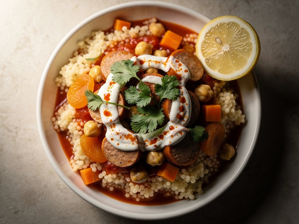Moroccan Chicken Sausage Tagine with Apricots and Chickpeas