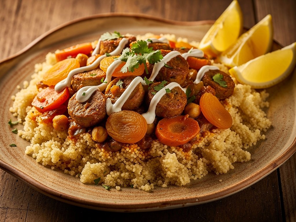 Moroccan Chicken Sausage Tagine with Apricots and Chickpeas