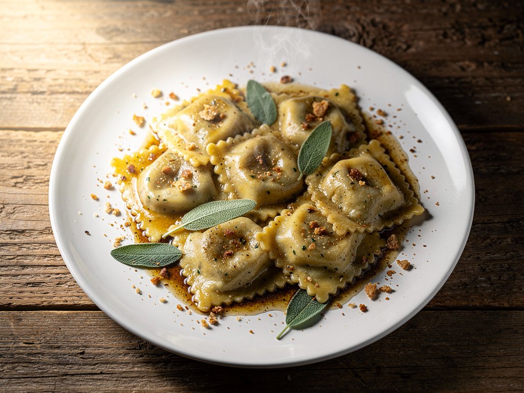 Mushroom Ravioli with Garlic Herb Browned Butter