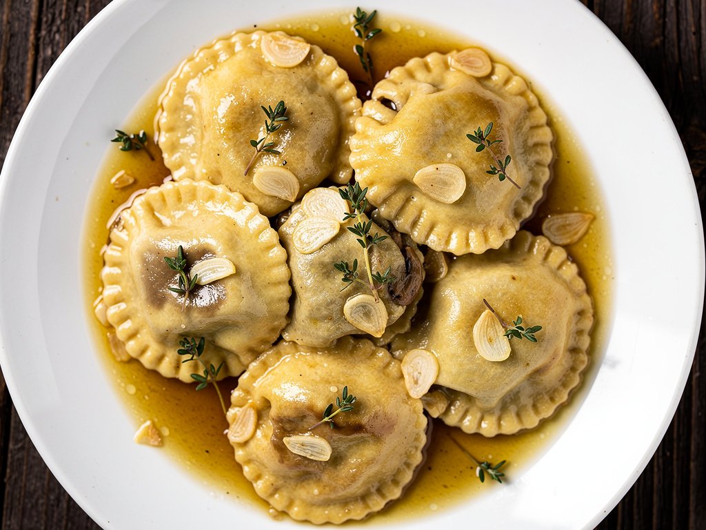 Homemade-Style Mushroom Ravioli with Garlic Herb Browned Butter
