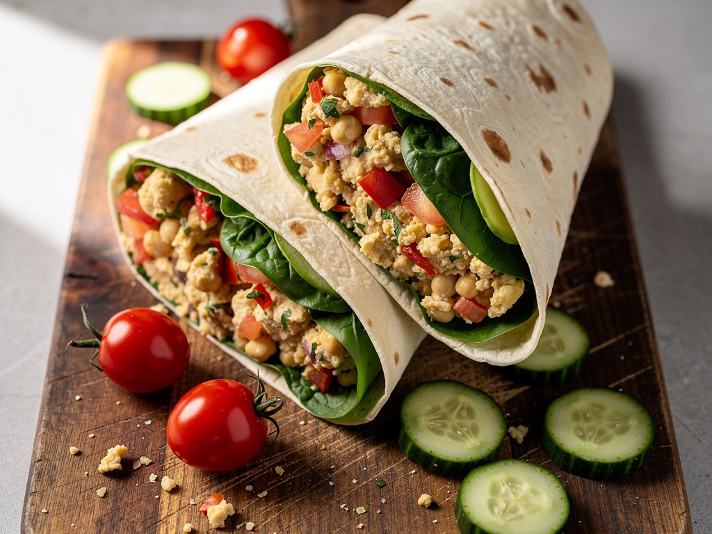 15-Minute No-Cook Chickpea Salad Wraps with Hummus and Veggies