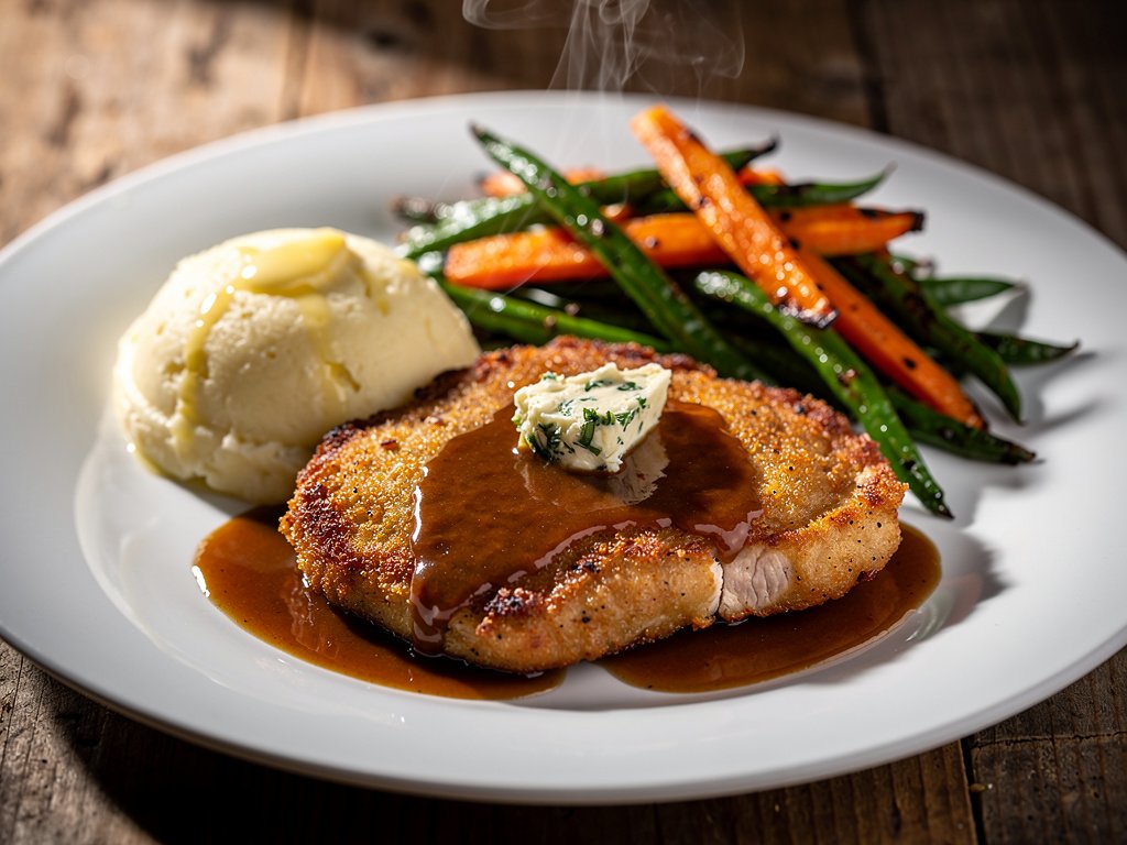 Old Bay Chicken with Garlic Mashed Potatoes and Roasted Vegetables