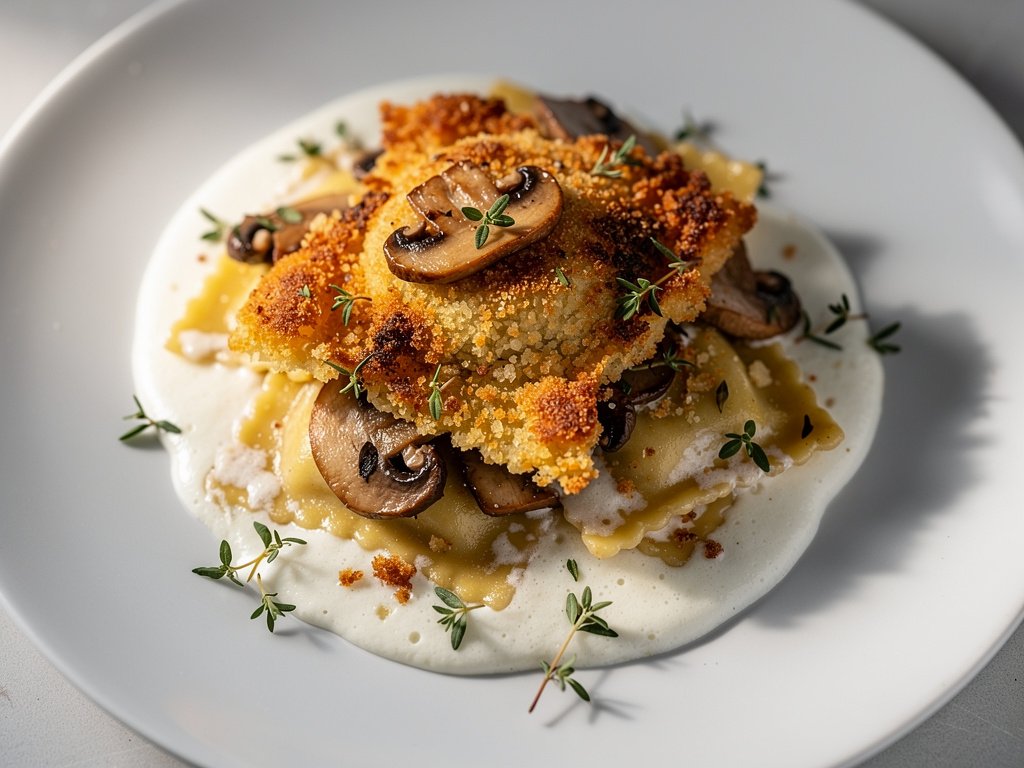 One-Pan Mushroom Ravioli Gratin with Crispy Parmesan Crust