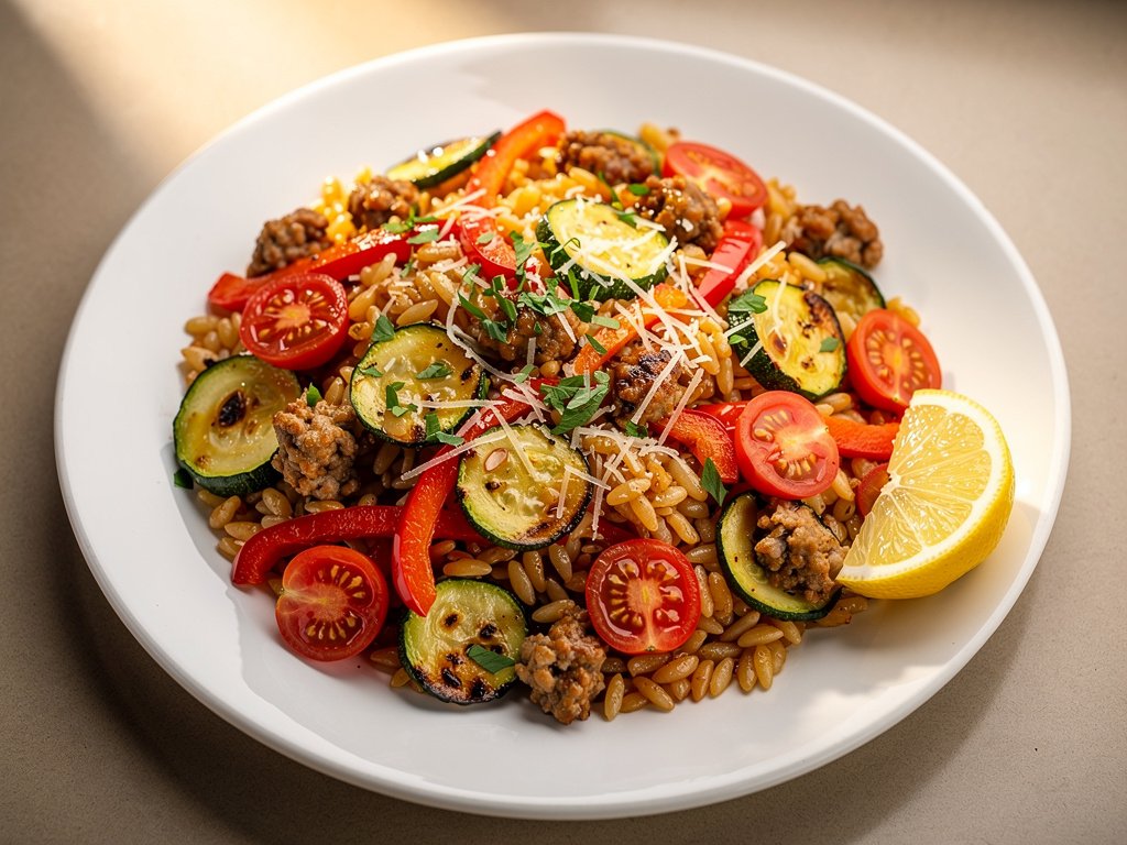 One-Pan Orzo with Italian Sausage and Summer Vegetables