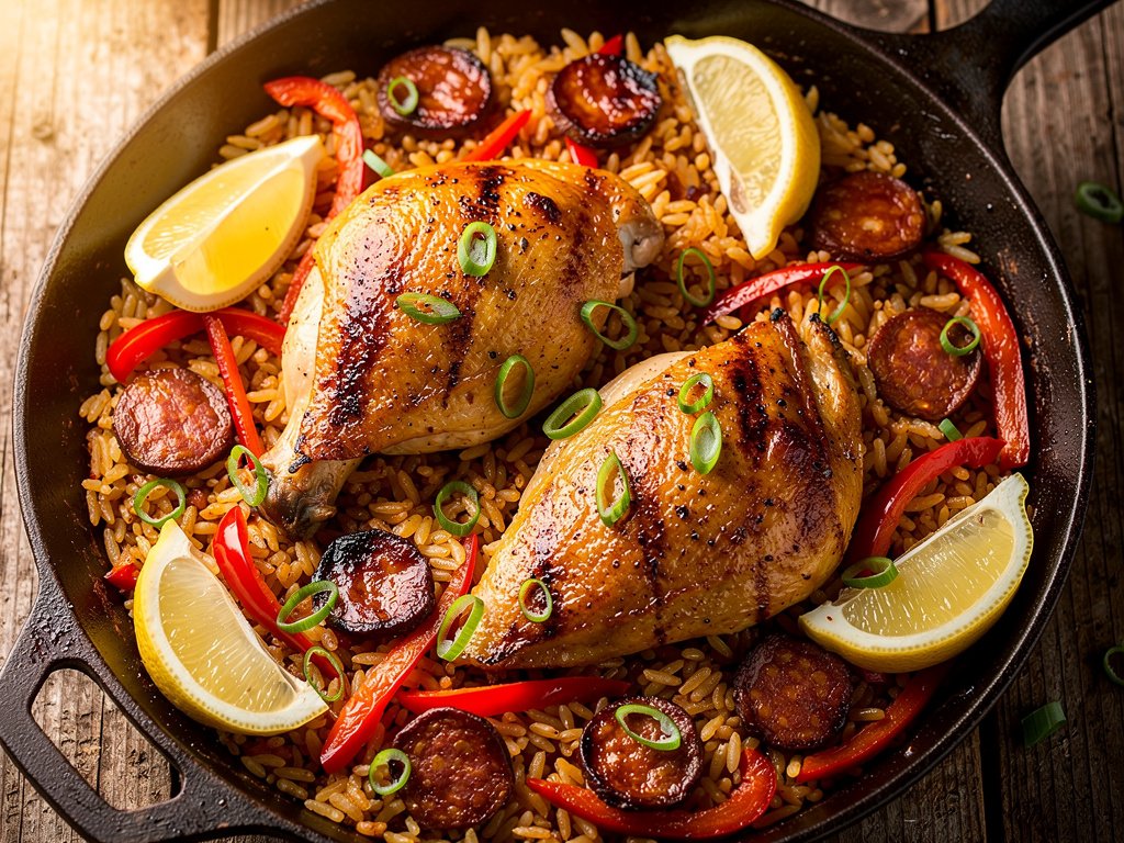 One-Pan Spanish Chicken and Chorizo Rice with Bell Peppers