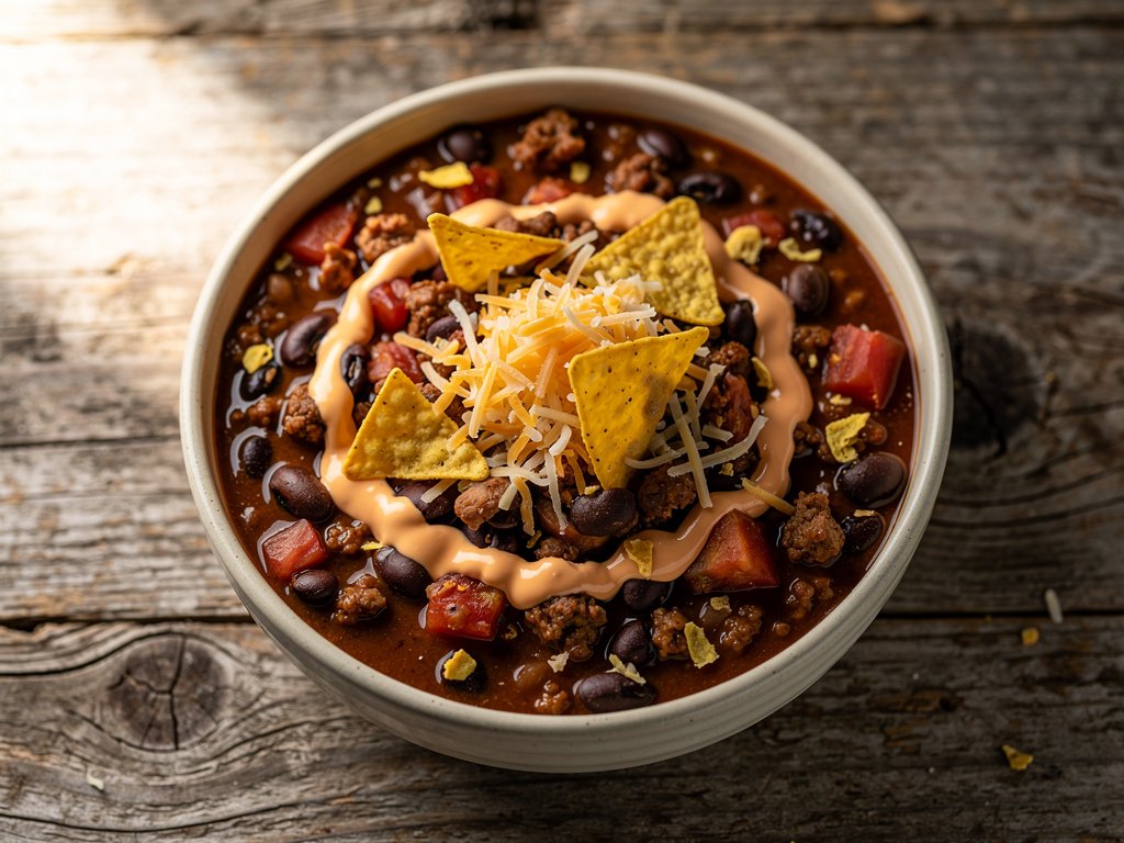 One-Pot Plant-Based Chili with Hot Sauce Crema and Monterey Jack