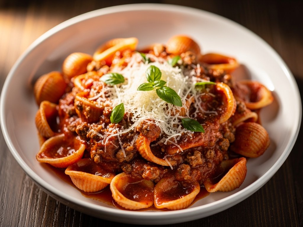 Hearty Orecchiette with Italian Sausage Bolognese and Fresh Basil