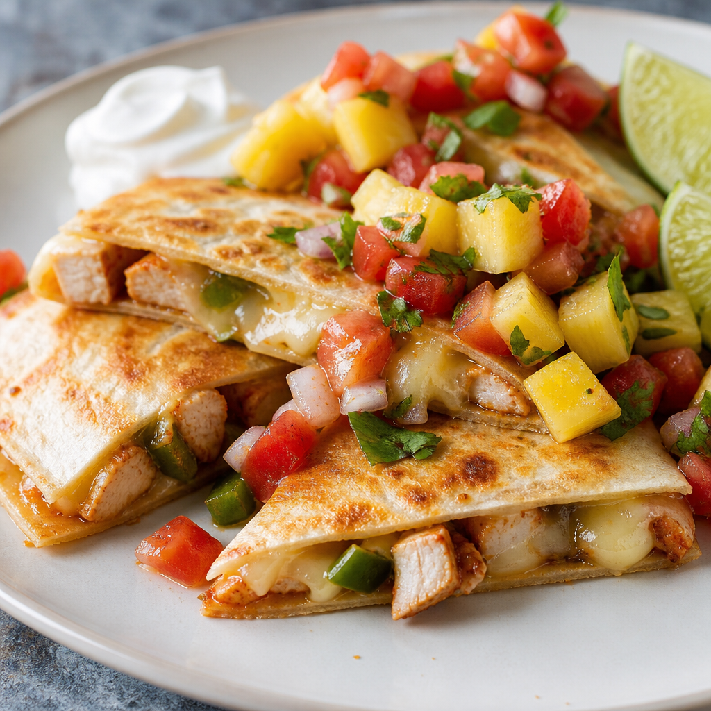 Oven-Baked Southwest Chicken Quesadillas with Pineapple Salsa